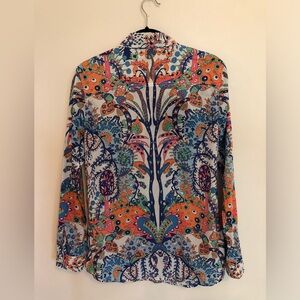 J McLaughlin colorful tropical print blouse M